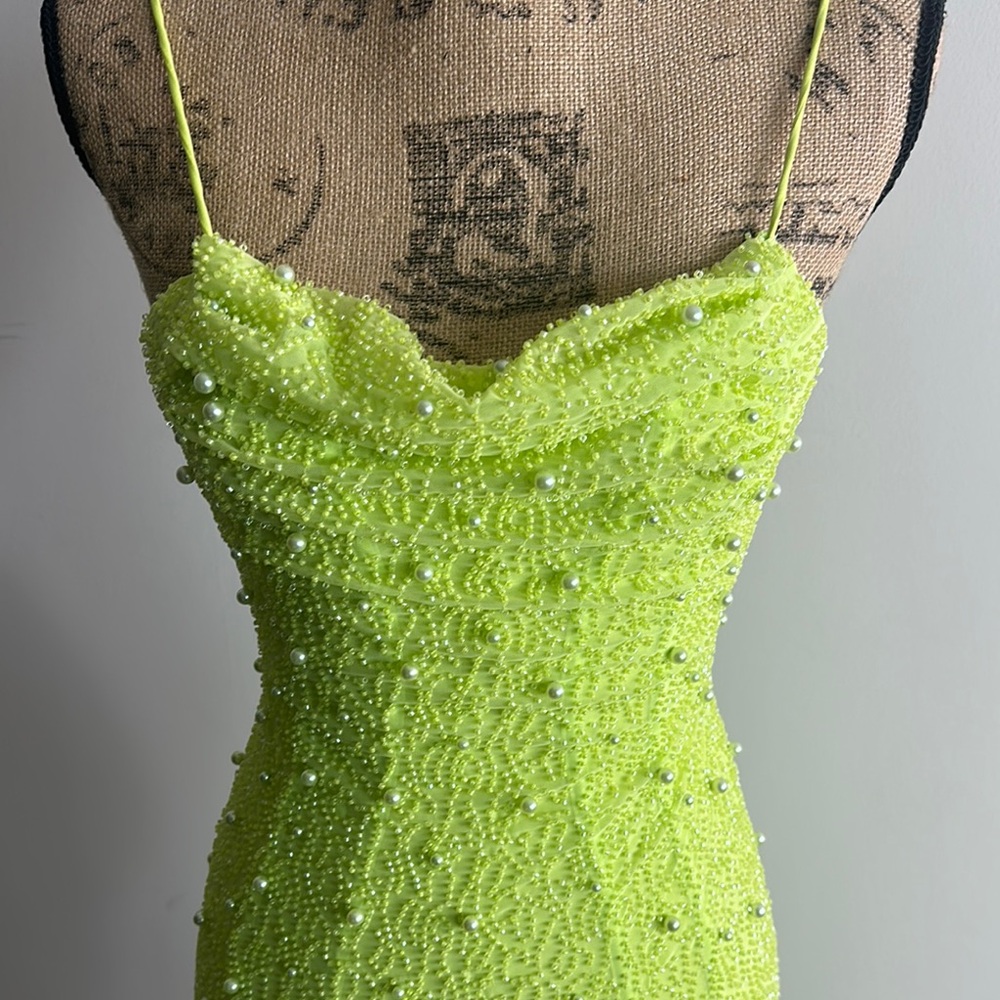 Lime Green Beaded Dress - Picture 3 of 5